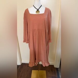 Relaxed Square-Neck Midi Dress terracotta color  by Suzanne Betro